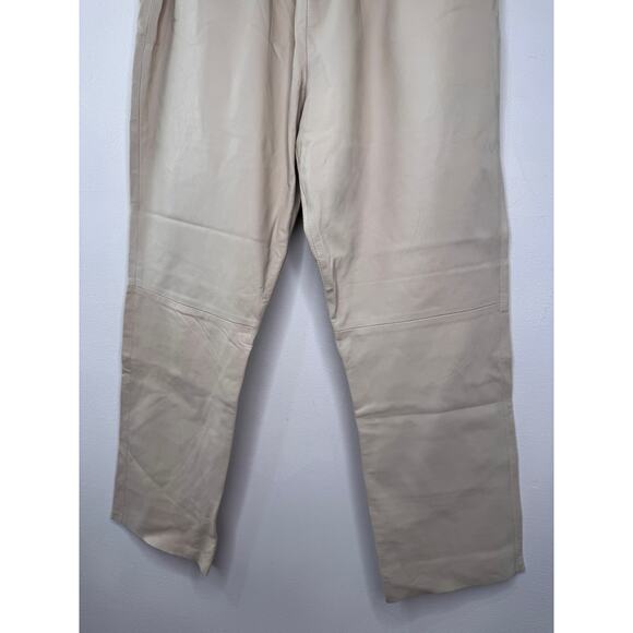 Kujten Marl Beige Leather Trousers High-Rise Elastic Waistband Size Large L NEW - Picture 5 of 9